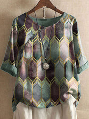 Round Neck Short Sleeve Printed Loose Bottoming Shirt