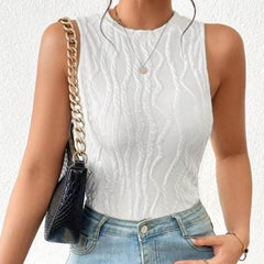 Ladies' Solid Color Round Neck Off Shoulder Pattern Details Slim Fit Elegant Casual Style Women's Fashion Versatile Vest