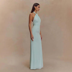 Ins Bodycon Halter Dress Sexy Backless Slim Fit Waist Slimming Maxi Dresses Prom Party Club Clothing For Women