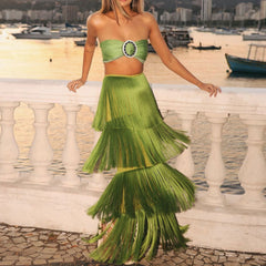 Tube Top Tassel Dress Two-piece Set