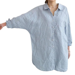 Plus Size Loose All-match Cotton And Linen Textured Shirt For Women