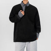 False Two-piece Shirt Collar Patchwork Sweater Male