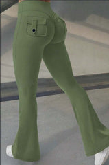 Wide Waistband High Stretch Pocket Scrunch Butt Booty Workout Lifting Athletic Gym Flare Leg Leggings Cargo Pants