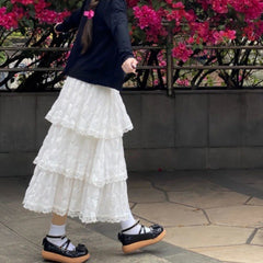 New High Waist White Lace Chiffon Skirt