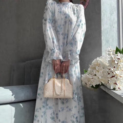 Elegant Stylish Temperament Long Sleeves Long Skirt Floral Dress