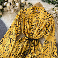 Short Dress With Stand Collar And Buttoned Lantern Sleeves