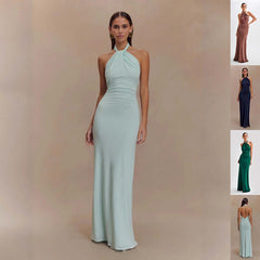Ins Bodycon Halter Dress Sexy Backless Slim Fit Waist Slimming Maxi Dresses Prom Party Club Clothing For Women