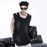 Vest Men's Waistcoat Ripped Irregular Cutting Piece Sleeveless T-shirt