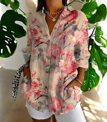 Color Matching Casual Loose Shirt Women's Clothing Button Top