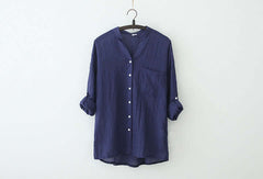 Sun Protection Japanese Fresh Loose Cotton And Linen Stand Collar Shirt