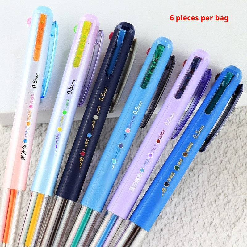 Three color press gel pen – 0.5mm fine tip 6 pcs multicolor set front view