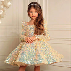 Bubble Sleeve Princess Dress Sequined Western Style Baby Girl Birthday Party Girl Costume
