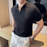 V-neck Knitted Lapel Short-sleeved T-shirt Men's Thin