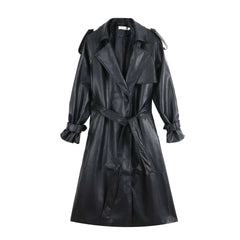 Autumn New Leather Trench Slim-fit Leather Coat in black imitation leather.