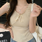 Camisole Wooden Ear Bow Flounce Trim Lace Up Vest For Women