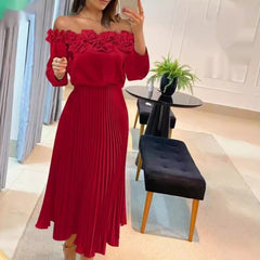 Three-dimensional Pleated Off-shoulder Pleated Dress