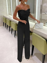 Feather Tube Top Fashion Jumpsuit
