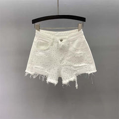 High Waist Slimming Heavy-duty Colorful Rhinestone Hot Pants