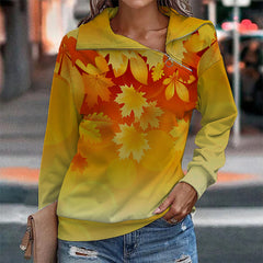 Trendy Abstract Printing Long Sleeve Zipper Sweater For Women