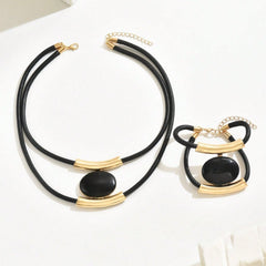 14K Gold Plated Golden Elegance Black And Gold Statement Jewelry Set