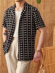 Pure Cotton Embroidery Cuban Collar Short Sleeve Printed Shirt Breathable Casual Shirt