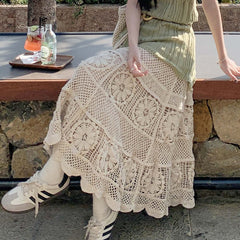Retro Vacation Style Crocheted Hollow Skirt