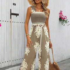 Women's Vacation Casual Sleeveless Printed Wide Leg Jumpsuit