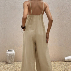 Women's V-neck Fashionable Casual Solid Color Suspender Jumpsuit