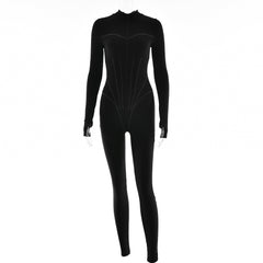 Women's Sexy Polyester Tight Zipper Jumpsuit Long Sleeve