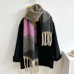 Scarf Simple Color Stitching Thickened Warm