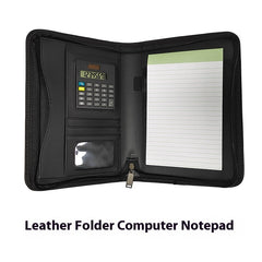 A5 leather folder organizer with calculator – 190x265mm size zipper close-up
