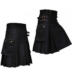 Festival Men's Solid Color Pocket Pleated Skirt
