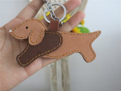Dachshund Dog Pendant Handmade Cowhide Car Keychain