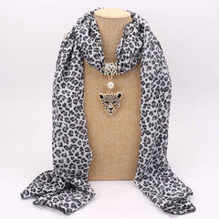 Print Alloy Pendant Scarf Beaded Pendant ScarfPrinted Chiffon Necklace