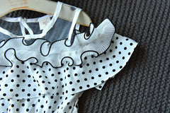 Round Neck Off-the-shoulder Polka-dot Fungus-trimmed Midi Dress