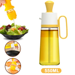 2-in-1 oil dispenser bottle with brush – 550ml glass BBQ sprayer front view