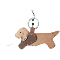Dachshund Dog Pendant Handmade Cowhide Car Keychain