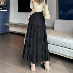 Lace Stitching High Waist A- Line Skirt Cake Dress Umbrella Skirt