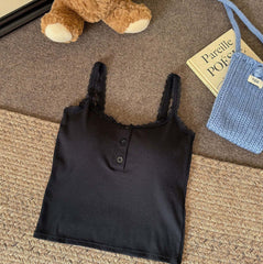 Vest Lace Slimming Stripes Button With Chest Pad