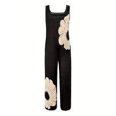 Women's Square Neck Sleeveless Jumpsuit - Floral Print Romper For Spring & Summer Casual Wear