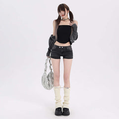 Elastic Low Waist Denim Shorts For Women