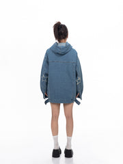 Retro Washed Loose Hooded Denim Top