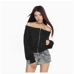 Spring And Autumn Slim Fit Short Off Shoulder Top