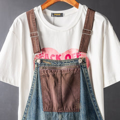Men's And Women's Contrast Color Overalls Suspender Pants