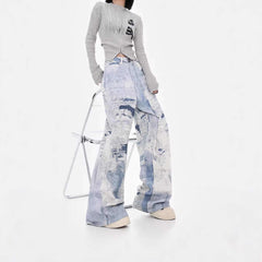 Autumn And Winter Washed Tie-dyed High Waist Slimming And Wide Leg Jeans