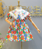 Baby Girl Princess Lace Large Lapel Floral Dress