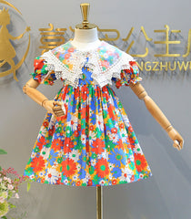 Baby Girl Princess Lace Large Lapel Floral Dress