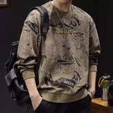 Round Neck Print Sweatshirt Long Sleeve Men's