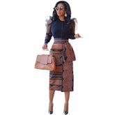 Women's Printed High Waist Hip Skirt Elastic Slim Fit