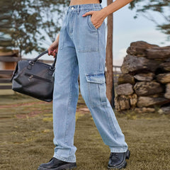 Retro Washed Half Elastic Design Jeans For Women